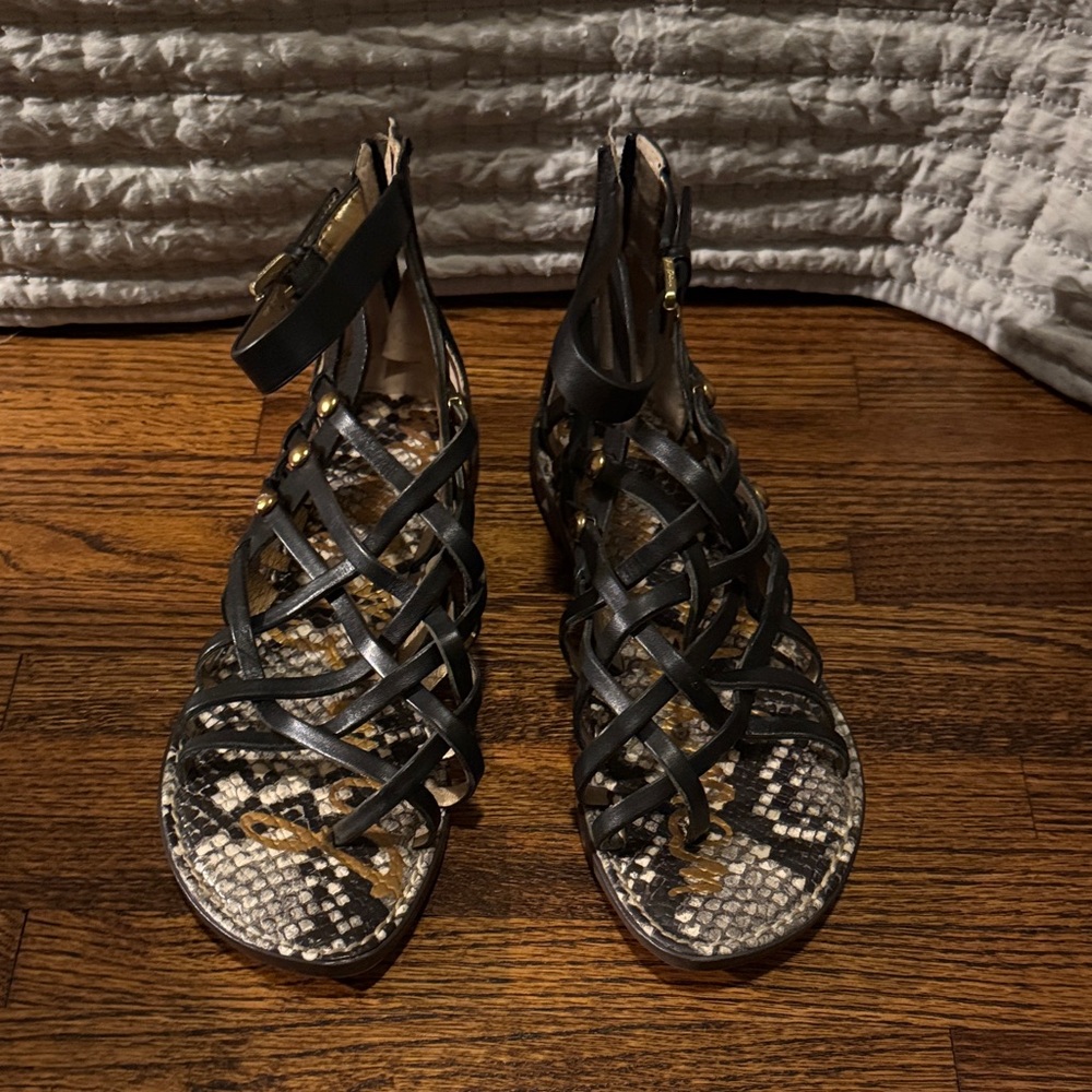 Sam Edelman Black and Tan Strappy Sandals